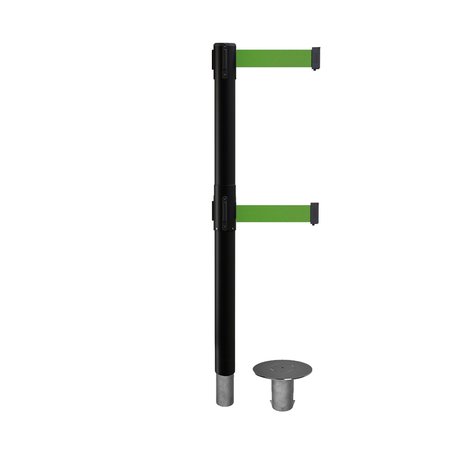 MONTOUR LINE Stanchion Dual Belt Bar.Removable Base Black Post 9ft.Green Belt MX630DR-BK-GN-90